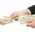 Hands giving money isolated on white background