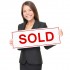 Realtor / Real estate agent woman sold sign on white background